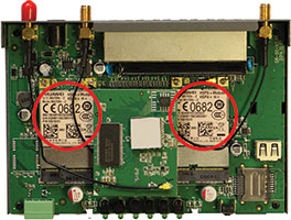 Figure 4. Two HSPA+ modules can be seen on the baseboard of this router.